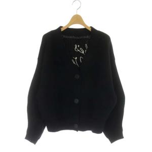 19AW バックロゴ刺繍ニットカーディガン 長袖 Vネック コットン混 36 黒 白 ブラック ホワイト