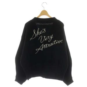 Diagram GRACE CONTINENTAL 19AW バックロゴ刺繍ニットカーディガン 長袖 Vネック コットン混 36 黒 白 ブラック ホワイト