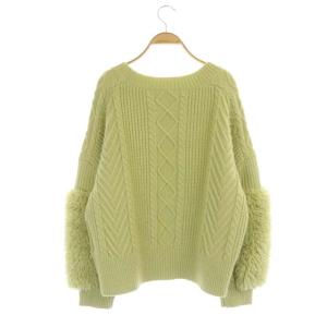 Diagram GRACE CONTINENTAL 22AW ケーブルファーニット セーター 長袖 クルーネック プルオーバー ウール混 36 ライムグリーン