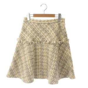 22AW ラメツイードスカート フレアスカート ひざ丈 36 ベーシュ グレー