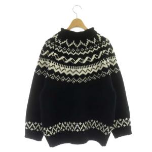 BEAUTY&YOUTH UNITED ARROWS タートルネックニット セーター 長袖 ノルディック柄 プルオーバー ウール 黒 ブラック オフホワイト