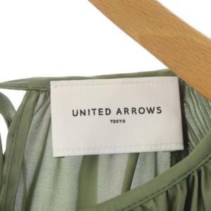 UNITED ARROWS バックリボンフリルブラウス 長袖 ボリュームスリーブ クルーネック プルオーバー 36 モスグリーン