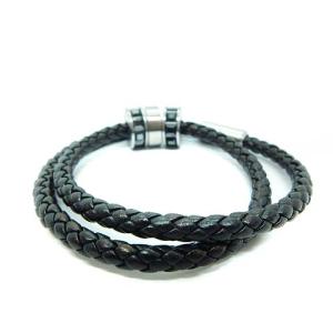 SWAROVSKI ブレスレット 編み込み レザー 黒 ブラック