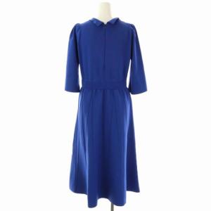 CELFORD 襟付きプリーツニット ワンピース ロング 七分袖 38 青 ブルー