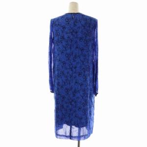 EPOCA フラワープリント ワンピース ひざ丈 ミディ丈 長袖 花柄 シルク 40 青 黒 ブルー ブラック