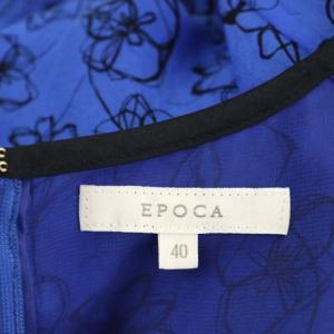 EPOCA フラワープリント ワンピース ひざ丈 ミディ丈 長袖 花柄 シルク 40 青 黒 ブルー ブラック