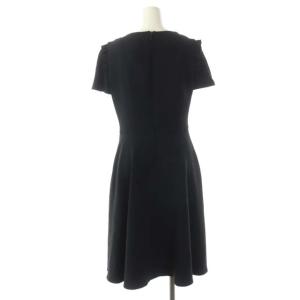 René basic フリルVネックワンピース 半袖 ミモレ丈 ロング フレア 36 紺 ネイビー
