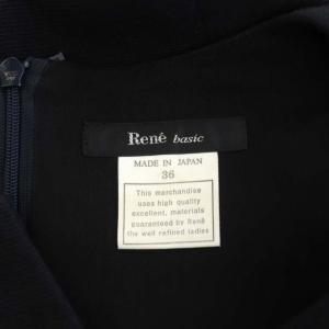 René basic フリルVネックワンピース 半袖 ミモレ丈 ロング フレア 36 紺 ネイビー