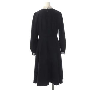 Chesty フラワービジューワンピース シフォンプリーツカラー フレア ミモレ丈 ロング 長袖 パールビジュー装飾 0 紺 ネイビー