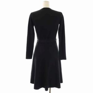 Chesty フラワーカシュクールニットワンピース Vネック フレア ミディ ひざ丈 長袖 ウール混 0 黒 ブラック