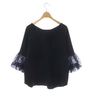 Grace Class ドットチュール切替トップス ブラウス 七分袖 フレア F 紺 ネイビー