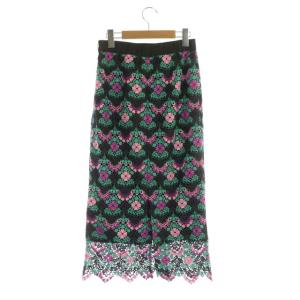 GRACE CONTINENTAL 22SS フラワーレースタイトスカート ロング スリット 36 ダークグレー ピンク 緑 グリーン
