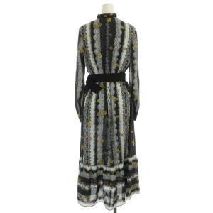 GRACE CONTINENTAL 21AW レースプリント刺繍ワンピース スタンドカラー ベルト付き 36 ネイビー