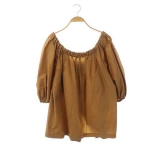 22SS  タフタボリュームトップ ブラウス 七分袖 フレア プルオーバー 36 ライトブラウン