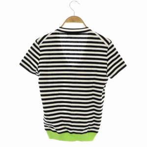 DSQUARED2 裾切替 ボーダー Vネック トップス カットソー 半袖 S 黒 白 黄緑 ブラック ホワイト イエローグリーン