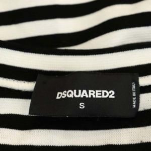 DSQUARED2 裾切替 ボーダー Vネック トップス カットソー 半袖 S 黒 白 黄緑 ブラック ホワイト イエローグリーン