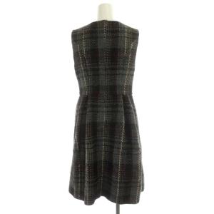 Chesty ノースリーブ 花刺繍チェック柄 ワンピース セミフレア ミディ ひざ丈 ウール混 0 グレー 黒 ブラック マルチカラー