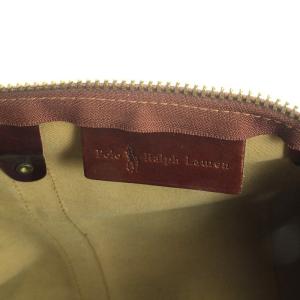 POLO RALPH LAUREN ボストンバッグ ショルダー付き レザー 総柄 茶 ブラウン ベージュ 黒 ブラック