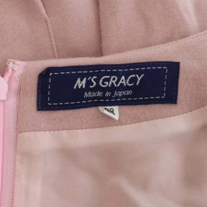 M'S GRACY ポケットリボンワンピース ラウンドネック 長袖 ロング ウール 38 ピンク 黒 ブラック