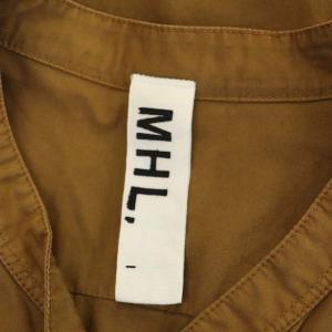 MHL. ノーカラーシャツワンピース ロング 長袖 バンドカラー コットン 1 ブラウンベージュ
