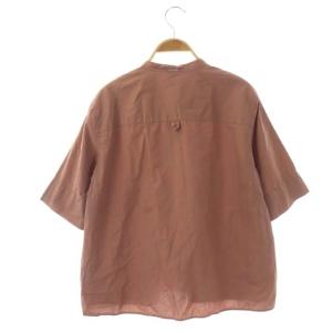 MHL. COTTON RAMIE POPLIN シャツ ブラウス バンドカラー 半袖 前開き 1 ブラウンピンク