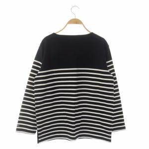 A.P.C. 21AW IENA別注 ボーダーカットソー 長袖 ボートネック プルオーバー ロゴ刺繍 38 黒 ブラック 白 ホワイト