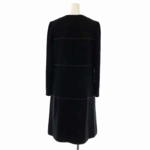 M'S GRACY リボンステッチワンピース 切替 ニット 長袖 台形 膝丈 40 黒 ブラック