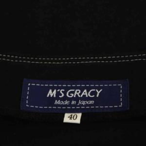 M'S GRACY リボン半袖Tシャツ カットソー キーネック ステッチ プルオーバー 40 黒 ブラック 白 ホワイト