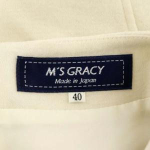 M'S GRACY 刺繍リボンウールワンピース 長袖 セミフレア 膝丈 ステッチ クルーネック 40 白 黒 ホワイト ブラック