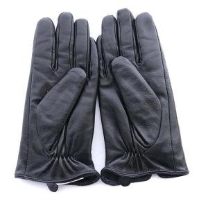 M'S GRACY 手袋 リボン ステッチ レザー 黒 ブラック