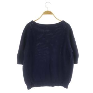 Drawer コットン五分袖ニット カットソー プルオーバー スモークブルー