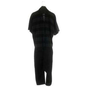 Chalayan ウールボーダーオールインワン 五分袖 テーパードパンツ M ダークグレー 黒 ブラック