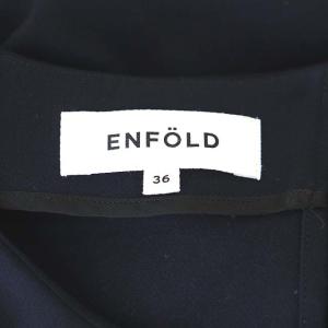 ENFOLD ダブルクロス コンビドレス ワンピース フェイクレイヤード ロング 長袖 タック 36 紺 ネイビー ライトブルー