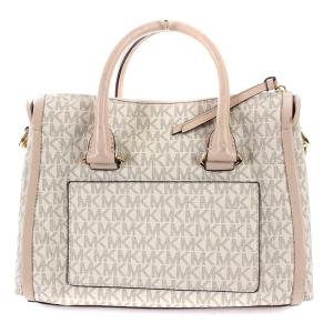 MICHAEL KORS Carine Small Logo Satchel トートバッグ ショルダーバッグ 2way レザー ロゴ柄 白 ホワイト