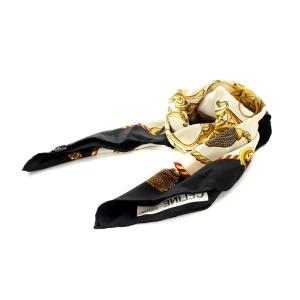 CELINE スカーフ シルク 絹 大判 黒 ブラック 白 ホワイト 赤 レッド OH