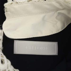 CELFORD 21AW 刺繍カラータイトワンピース ロング フレア 長袖 38 紺 ネイビー 白 ホワイト