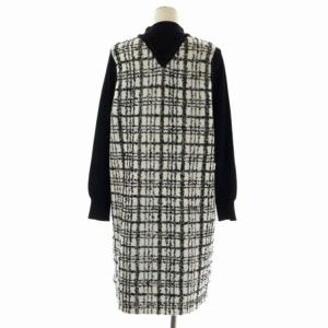 Diagram GRACE CONTINENTAL 22AW ツイードレイヤードニットワンピース 膝丈 長袖 ボトルネック パール ウール混 36 黒 ブラック オフホワイト