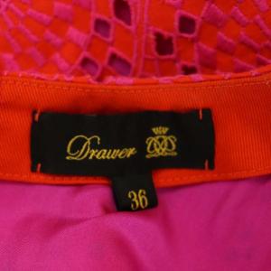 Drawer エンブロイダリーワンピース ロング ミモレ丈 ノースリーブ 刺繍 36 赤 レッド ピンク