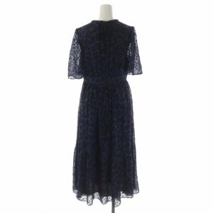 kate spade new york レオパード ラメワンピース ロング 半袖 シルク 2 紺 黒 ネイビー ブラック