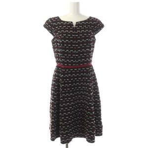 リボン ワンピース フレア 膝丈 半袖 2 黒 赤 白 ベージュ ブラック レッド ホワイト