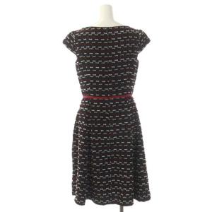 TOCCA リボン ワンピース フレア 膝丈 半袖 2 黒 赤 白 ベージュ ブラック レッド ホワイト