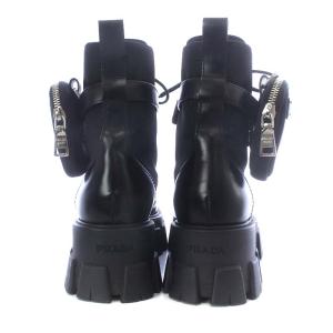 PRADA モノリス ブラッシュドロイスレザー コンバットブーツ ショート プラットフォーム 24cm 黒