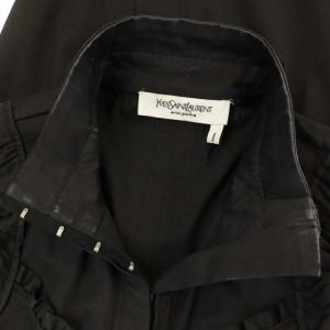 YVES SAINT LAURENT rive gauche フリルノースリーブワンピース ロング タイト スタンドカラー F38 黒 ブラック