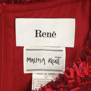René × マリアケント MALHIA KENT ツイードノースリーブワンピース タイト タック 膝丈 ラウンドネック 34 赤 レッド