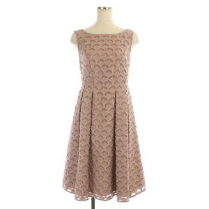 リーフレースタックワンピース ノースリーブ フレア 膝丈 ボートネック 36 スモークピンク