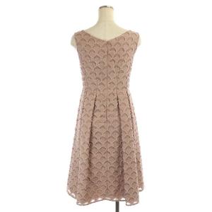 ANAYI リーフレースタックワンピース ノースリーブ フレア 膝丈 ボートネック 36 スモークピンク