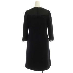 Harrods ワンピース 長袖 ひざ丈 フラワーモチーフ シアー切替 1 黒 ブラック