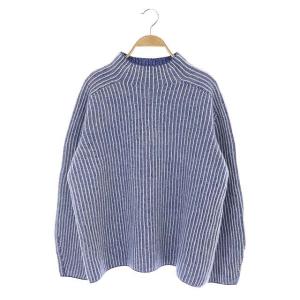 22AW Warm Cash Bicolor Mock NK ニット セーター 長袖 ハイネック ストライプ S 青 白 ブルー