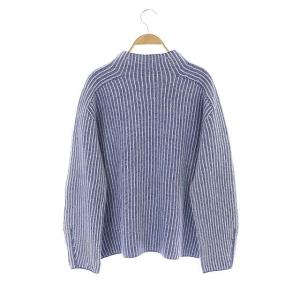 Theory 22AW Warm Cash Bicolor Mock NK ニット セーター 長袖 ハイネック ストライプ S 青 白 ブルー