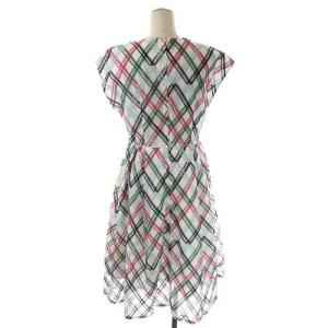 Chesty チュールチェックワンピース ロング ミモレ丈 フレンチスリーブ 1 白 ホワイト マルチカラー